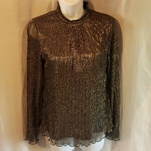 Colleen Lopez Smock Neck Metallic Long Sleeve Blouse Size XS New